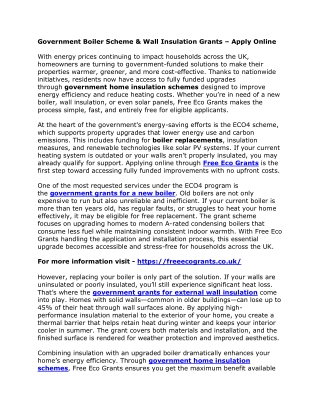 Government Boiler Scheme & Wall Insulation Grants – Apply Online