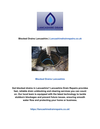 Blocked Drains Lancashire | Lancashiredrainrepairs.co.uk