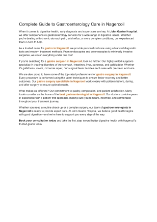 Complete Guide to Gastroenterology Care in Nagercoil