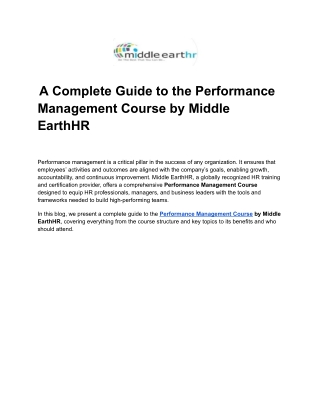 A Complete Guide to the Performance Management Course by Middle EarthHR