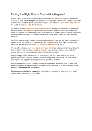 Finding the Right Cancer Specialist in Nagercoil