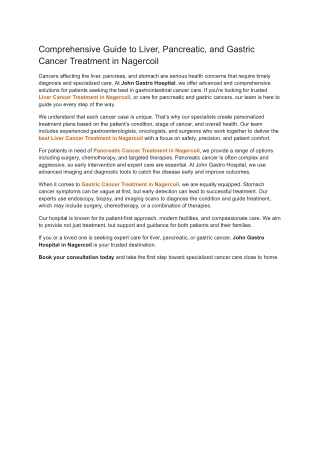 Comprehensive Guide to Liver, Pancreatic, and Gastric Cancer Treatment in Nagercoil