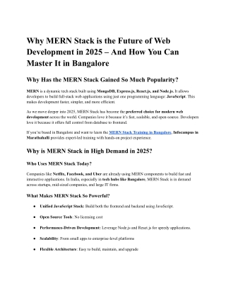 Why MERN Stack is the Future of Web Development in 2025 – And How You Can Master It in Bangalore