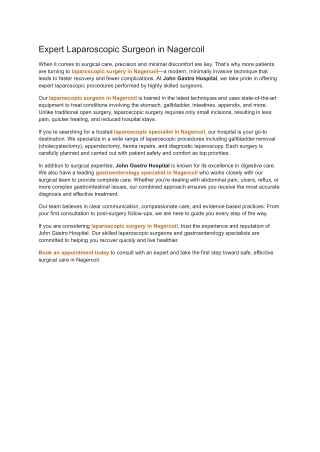 Expert Laparoscopic Surgeon in Nagercoil