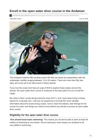 Complete your Certification - Enroll in SSI open water diver course in Andaman