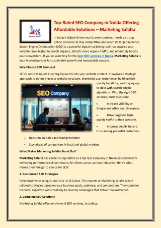 Top-Rated SEO Company in Noida Offering Affordable Solutions – Marketing Safalta