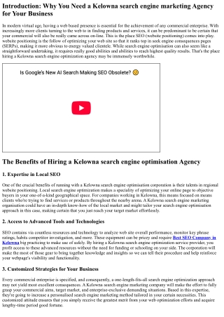 The Benefits of Hiring a Kelowna search engine optimization Agency
