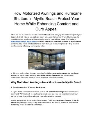 How Motorized Awnings and Hurricane Shutters in Myrtle Beach Protect Your Home While Enhancing Comfort and Curb Appeal