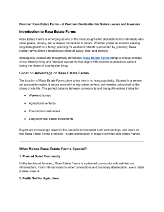 Discover Rasa Estate Farms – A Premium Destination for Nature-Lovers and Investors