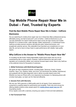 Top Mobile Phone Repair Near Me in Dubai – Fast, Trusted by Experts