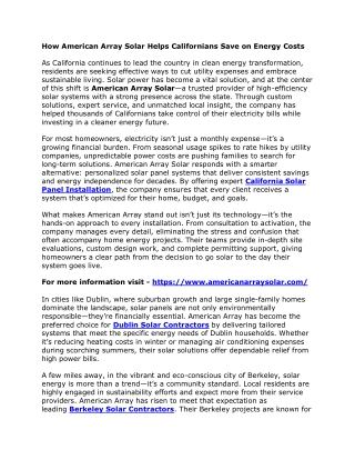 How American Array Solar Helps Californians Save on Energy Costs