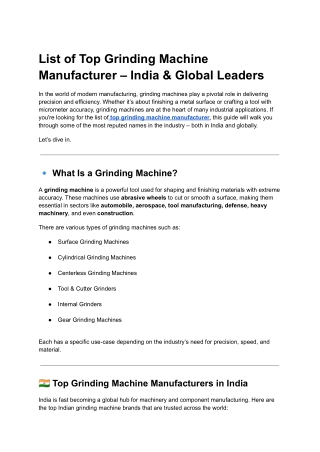 List of Top Grinding Machine Manufacturer – India & Global Leaders