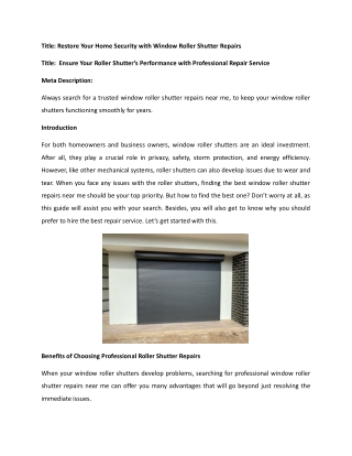 Restore Your Home Security with Window Roller Shutter Repairs