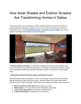 How Solar Shades and Exterior Screens Are Transforming Homes in Dallas