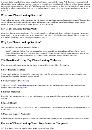 Exploring the Features of Leading Phone Lookup Services