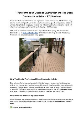 Transform Your Outdoor Living with the Top Deck Contractor in Brier – RTI Services