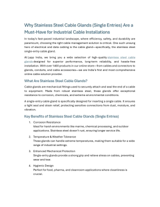 Why Stainless Steel Cable Glands (Single Entries) Are a Must-Have for Industrial Cable Installations