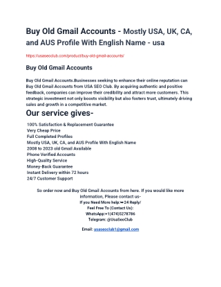 Buy Old Gmail Accounts, 2008 to 2023 old Gmail Available