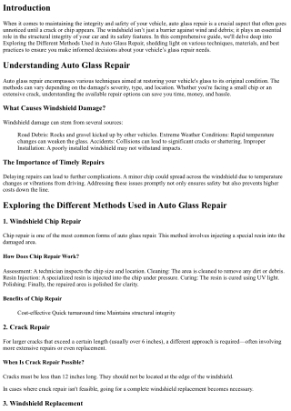 Exploring the Different Methods Used in Auto Glass Repair