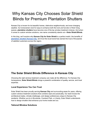 Why Kansas City Chooses Solar Shield Blinds for Premium Plantation Shutters