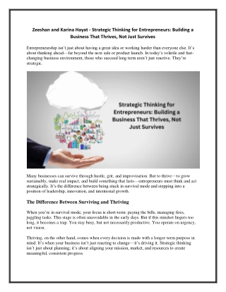 Zeeshan and Salma Karina Hayat - Strategic Thinking for Entrepreneurs - Building a Business That Thrives, Not Just Survi