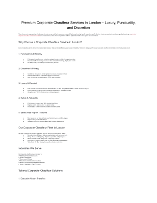 Premium Corporate Chauffeur Services in London – Luxury, Punctuality, and Discretion