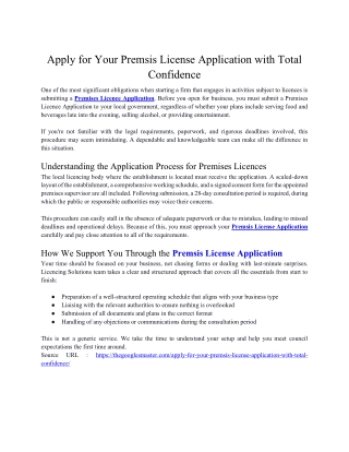 Apply for Your Premsis License Application with Total Confidence