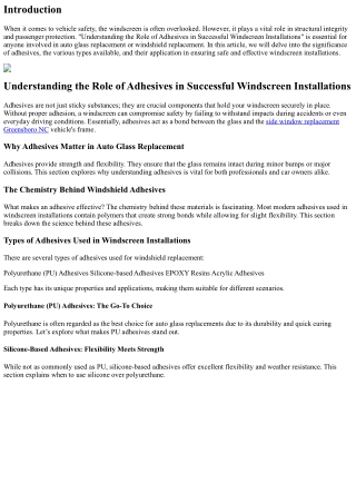 Understanding the Role of Adhesives in Successful Windscreen Installations