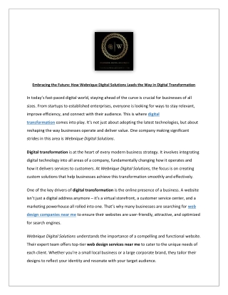 Embracing the Future: How Webnique Digital Solutions Leads the Way in Digital Tr