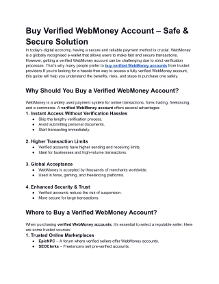 Buy Verified WebMoney Account – Safe & Secure Solution