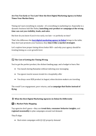 Are You Too Early or Too Late How the Best Digital Marketing Agency in Dubai Times Your Market Entry