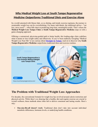 Why Medical Weight Loss at South Tampa Regenerative Medicine Outperforms Traditional Diets and Exercise Alone