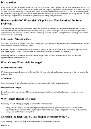 Hendersonville NC Windshield Chip Repair: Fast Solutions for Small Problems
