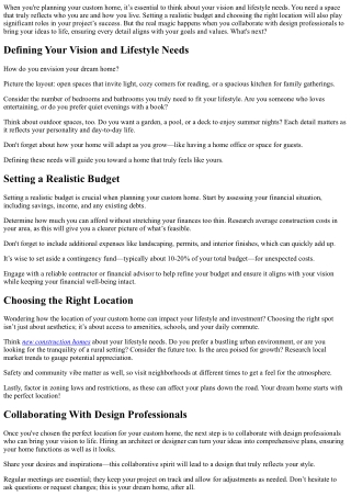 Custom Home Planning and Design