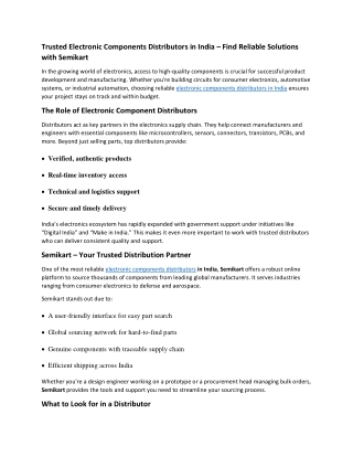 Trusted Electronic Components Distributors in India