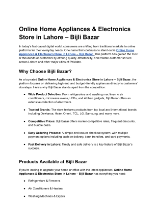 Online Home Appliances & Electronics Store in Lahore – Bijli Bazar