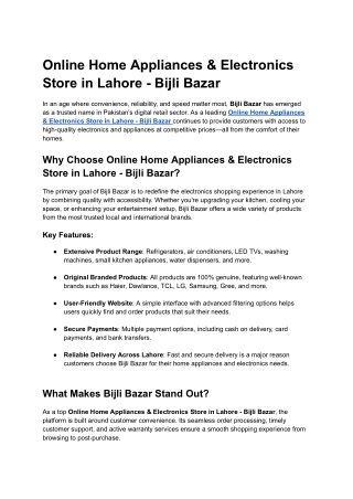 Online Home Appliances & Electronics Store in Lahore - Bijli Bazar