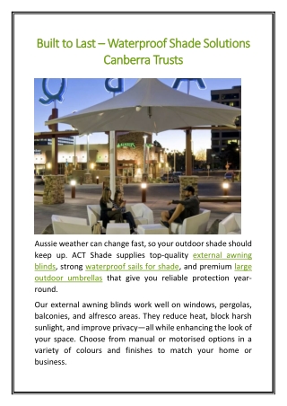 Built to Last – Waterproof Shade Solutions Canberra Trusts