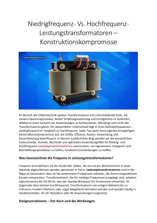 Niedrigfrequenz- Vs. Hochfrequenz-Leistungstransformatoren – Konstruktionskompro