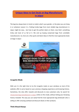 Unique Ideas to Get Deals on Bag Manufacturer in Jaipur
