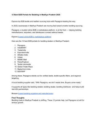 12 Best B2B Portals for Bedding in Madhya Pradesh 2025