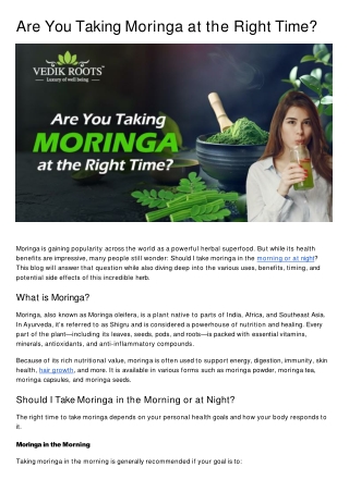 Are You Taking Moringa at the Right Time