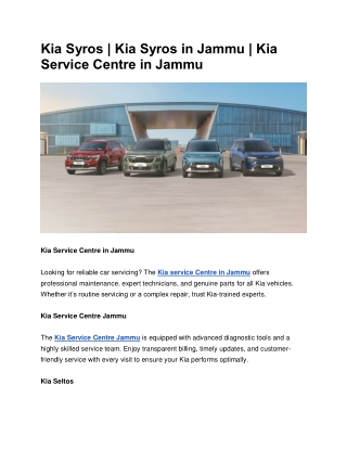 Kia Syros | Kia Syros in Jammu | Kia Service Centre in Jammu
