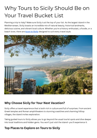 Why Tours to Sicily Should Be on Your Travel Bucket List