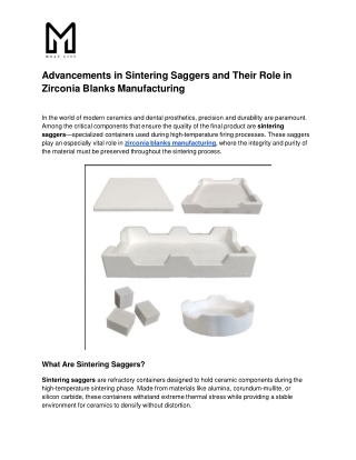 Advancements in Sintering Saggers and Their Role in Zirconia Blanks Manufacturing