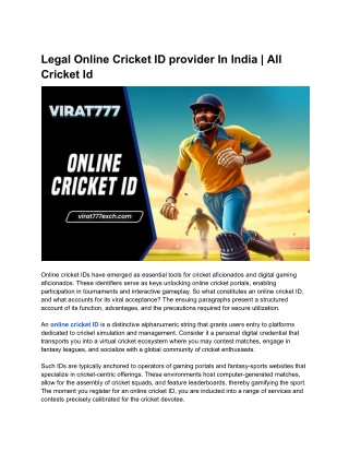 Legal Online Cricket ID provider In India _ All Cricket Id
