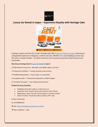 Experience the Best Luxury Car Rental in Jaipur with Heritage Cabs
