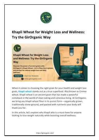 Khapli Wheat for Weight Loss and Wellness- Try the GirOrganic Way