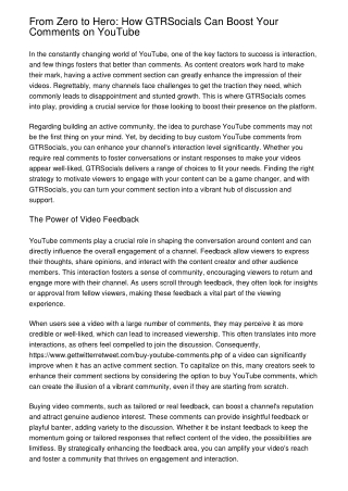 From Zero to Hero: How GTRSocials Can Boost Your Comments on YouTube