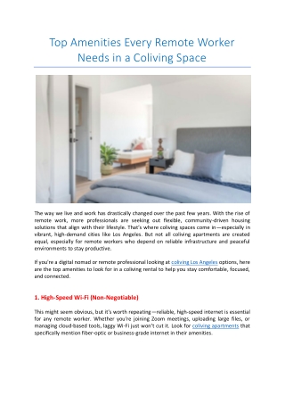 Top Amenities Every Remote Worker Needs in a Coliving Space